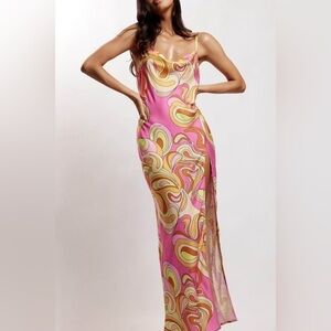 Meshki Jade cowl neck Backless Maxi Dress Women’s XL Pink Psychedelic Print NWT